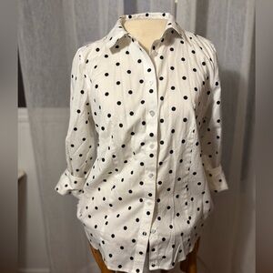 Talbots White and Black Polka Dot Blouse